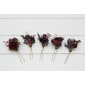 Set of 5 Hair Pins in Purple, Burgundy & Gold | Wedding Flower Hair Accessories
