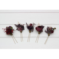  Set of  5 hair pins in purple burgundy gold color scheme. Flower hair pins. Hair accessories. Flower accessories for wedding.  Bridesmaid gift.  5223