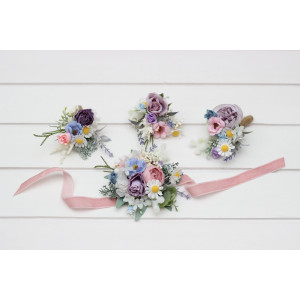  Wedding boutonnieres and wrist corsage  in lilac ivory blush pink color scheme. Flower accessories. 5248