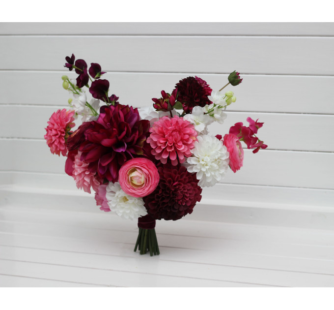 Colorful Bridal Bouquet in White & Magenta Pink | Summer Wedding Dahlia Bouquet
