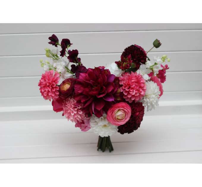 Colorful Bridal Bouquet in White & Magenta Pink | Summer Wedding Dahlia Bouquet