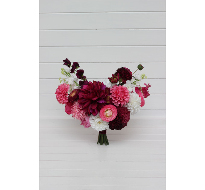 Colorful Bridal Bouquet in White & Magenta Pink | Summer Wedding Dahlia Bouquet