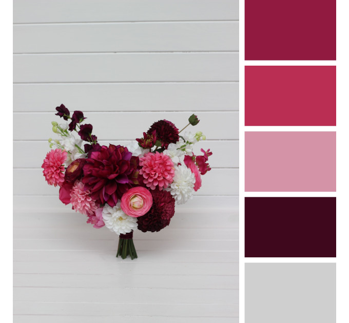 Colorful Bridal Bouquet in White & Magenta Pink | Summer Wedding Dahlia Bouquet