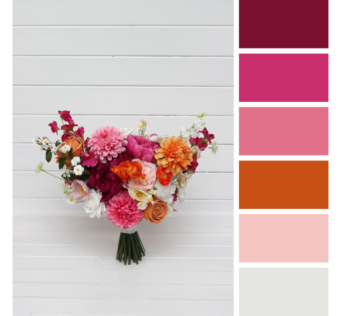 Orange, Magenta & Pink Bridal & Bridesmaid Bouquets | Wildflowers & Faux Dahlia Daisy Wedding Bouquets