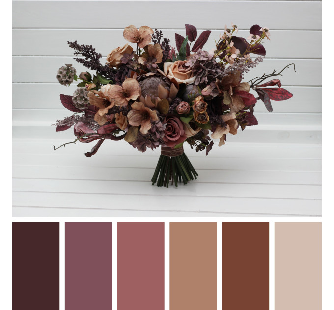 Boho Protea Bridal Bouquet | Faux Purple, Brown & Mauve Flowers for Fall Weddings