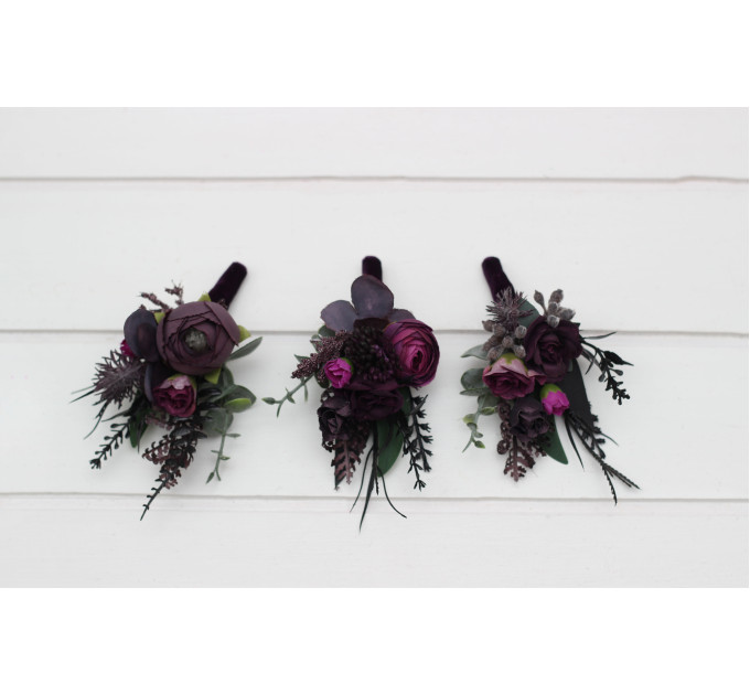 Black, Purple & Magenta Wedding Boutonnieres & Wrist Corsages | Bold Floral Accessories