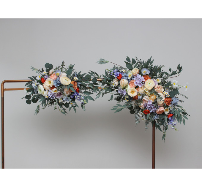 Pastel Wildflower Arch Flowers | Peach, Orange, Dusty Blue, Ivory & Lilac Wedding Arrangement