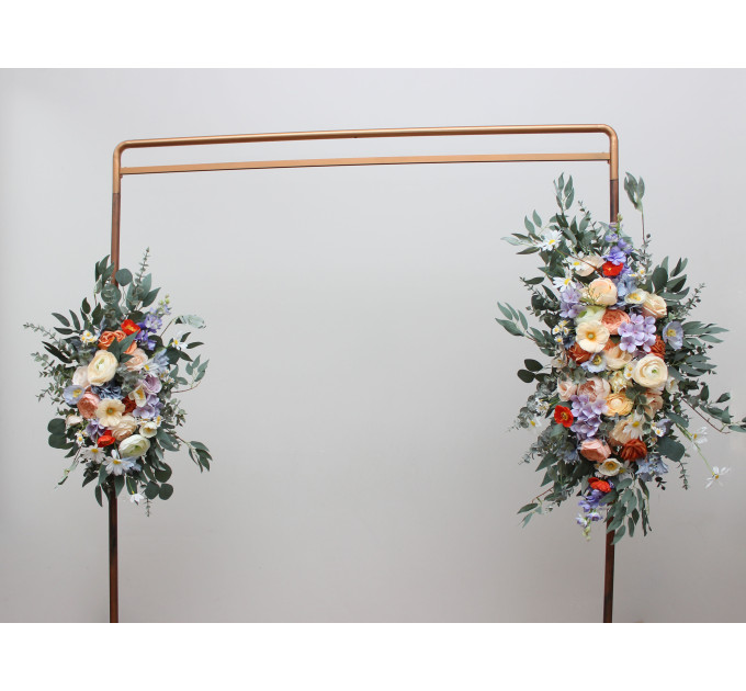Pastel Wildflower Arch Flowers | Peach, Orange, Dusty Blue, Ivory & Lilac Wedding Arrangement