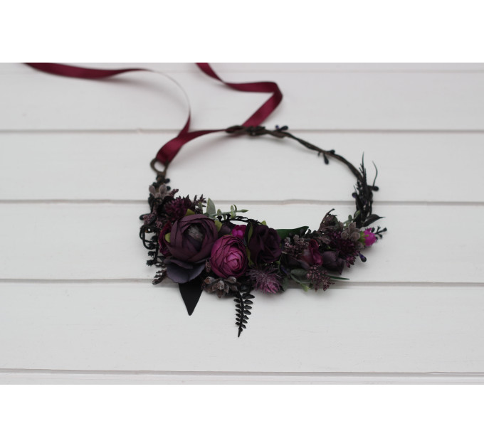 Black, Purple & Magenta Flower Crown | Wedding & Gothic Halloween Hair Wreath