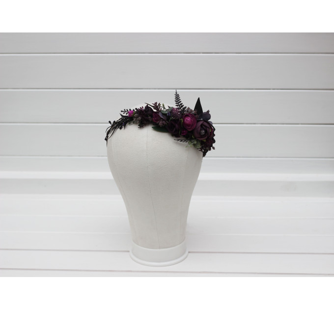 Black, Purple & Magenta Flower Crown | Wedding & Gothic Halloween Hair Wreath