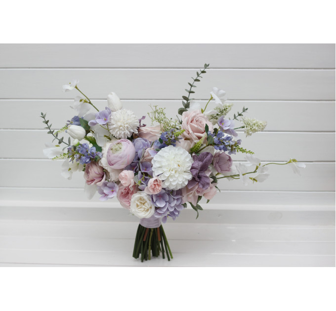 Lilac, White & Blush Pink Bridal Bouquet | Pastel Wildflower Faux Wedding Flowers