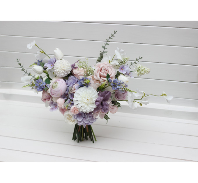 Lilac, White & Blush Pink Bridal Bouquet | Pastel Wildflower Faux Wedding Flowers