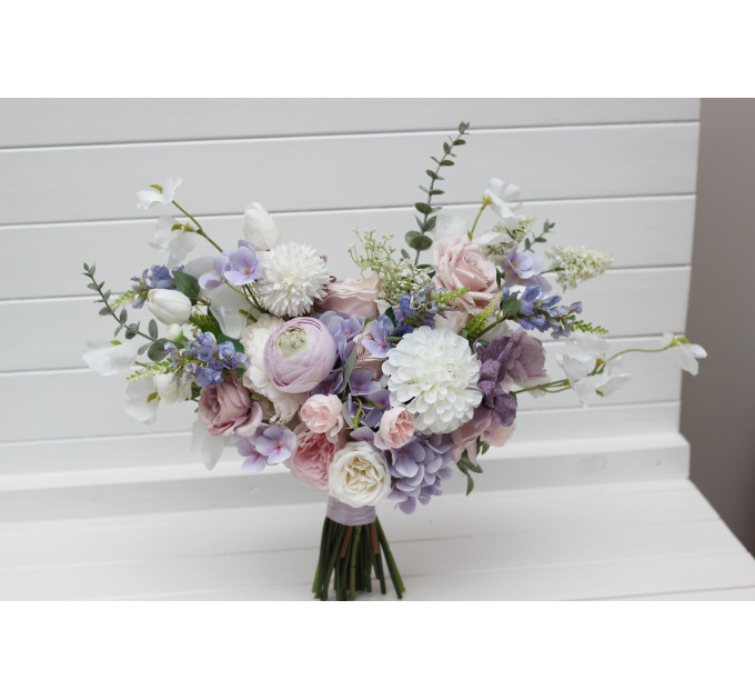 Lilac, White & Blush Pink Bridal Bouquet | Pastel Wildflower Faux Wedding Flowers