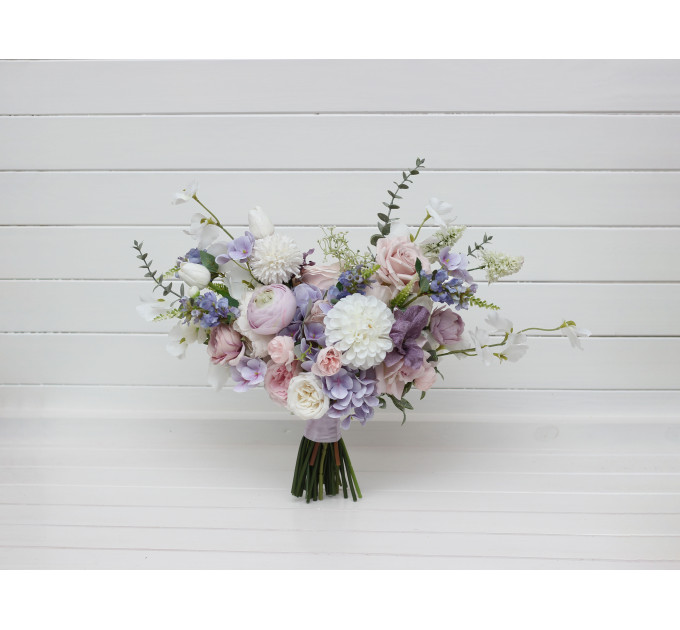 Lilac, White & Blush Pink Bridal Bouquet | Pastel Wildflower Faux Wedding Flowers