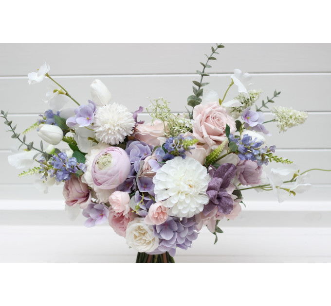 Lilac, White & Blush Pink Bridal Bouquet | Pastel Wildflower Faux Wedding Flowers