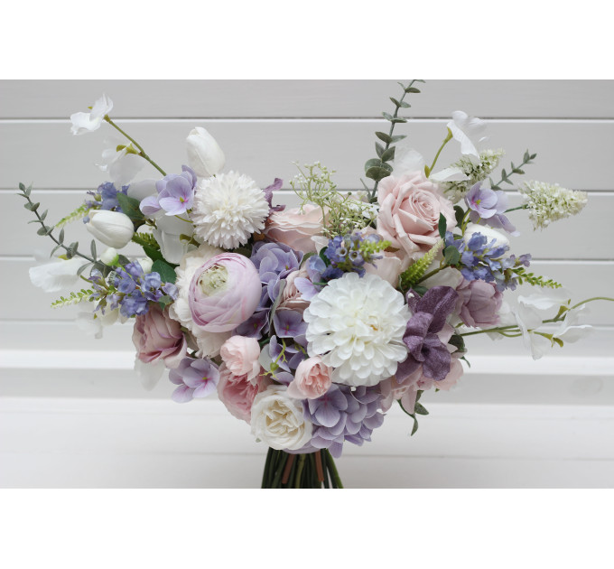 Lilac, White & Blush Pink Bridal Bouquet | Pastel Wildflower Faux Wedding Flowers