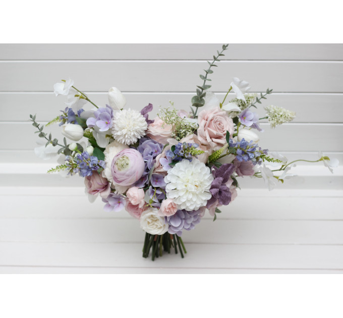 Lilac, White & Blush Pink Bridal Bouquet | Pastel Wildflower Faux Wedding Flowers