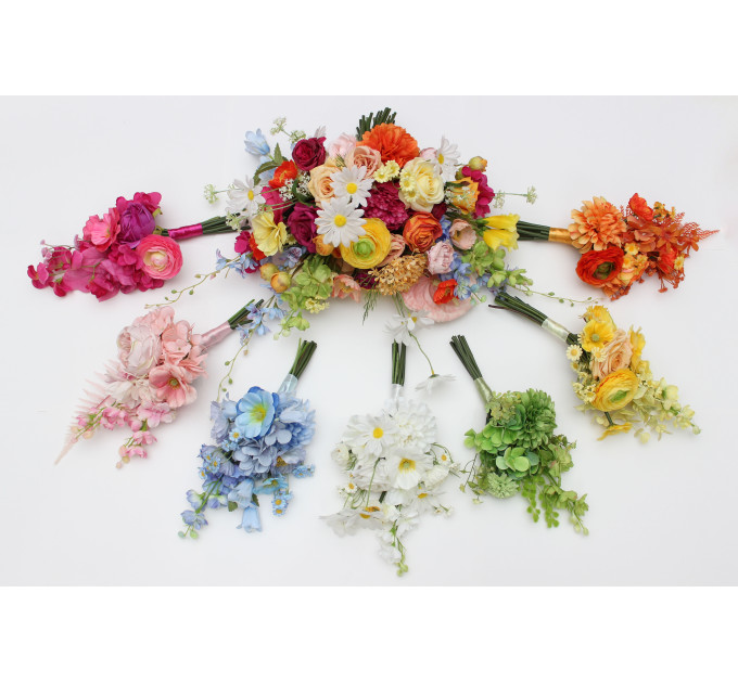 Bright Orange, Magenta, Pink & Yellow Bridal Bouquet | Summer Wildflower Faux Wedding Flowers