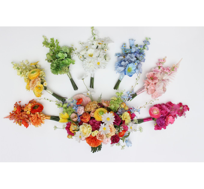 Bright Orange, Magenta, Pink & Yellow Bridal Bouquet | Summer Wildflower Faux Wedding Flowers