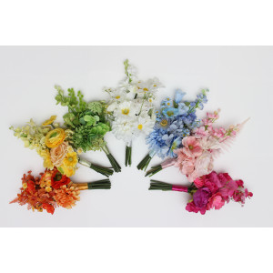 Single color bouquet. Orange, magenta, pink, yellow, dusty blue,white,green  bridesmaid bouquet. Summer wedding. Wildflower faux bouquet. 5401