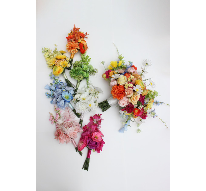 Bright Orange, Magenta, Pink & Yellow Bridal Bouquet | Summer Wildflower Faux Wedding Flowers
