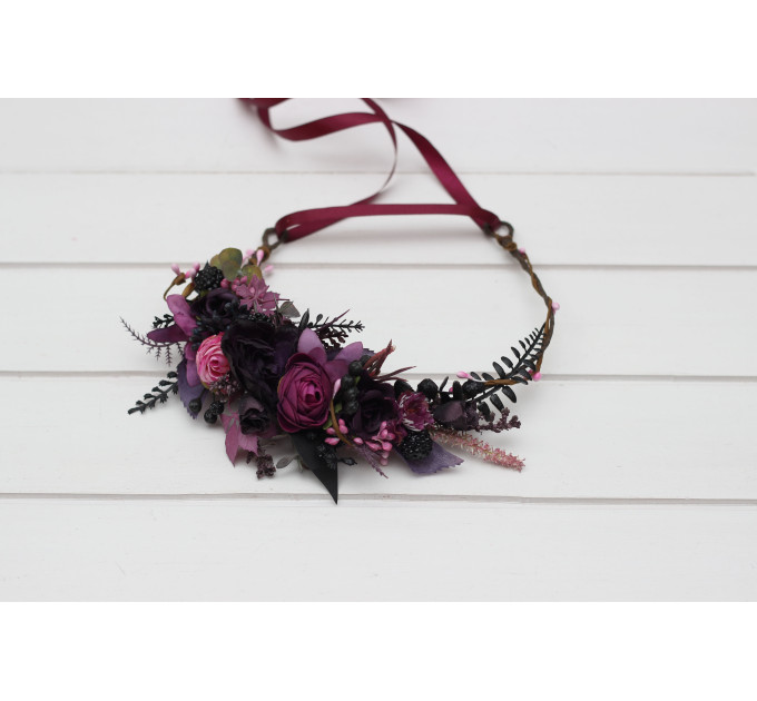 Purple Fuchsia & Candy Pink Flower Crown | Gothic Hair Wreath for Flower Girl