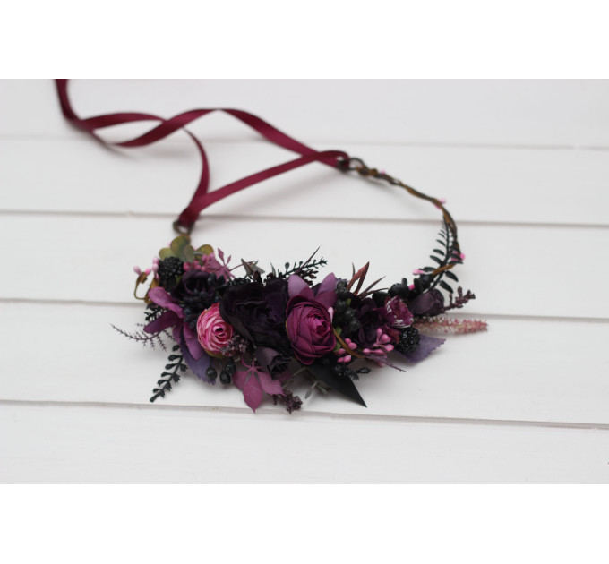 Purple Fuchsia & Candy Pink Flower Crown | Gothic Hair Wreath for Flower Girl