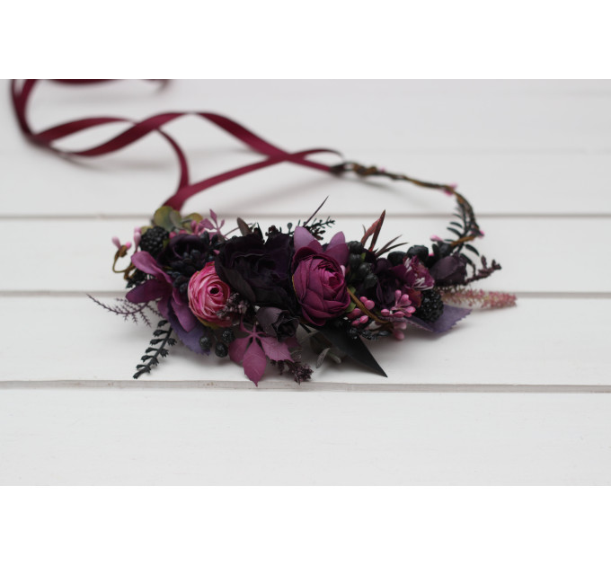 Purple Fuchsia & Candy Pink Flower Crown | Gothic Hair Wreath for Flower Girl