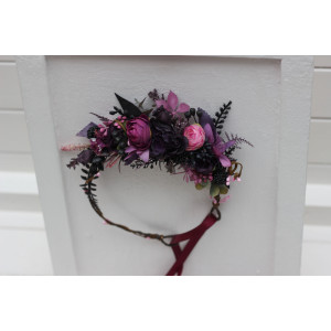 Purple fuchsia candy pink flower crown. Hair wreath for a flower girl. 5228