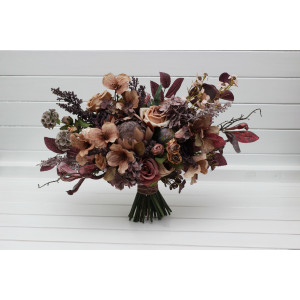 Boho protea faux bouquet. Purple brown beige mocha mauve bridal flowers.  Silk flowers for a fall wedding. 5403