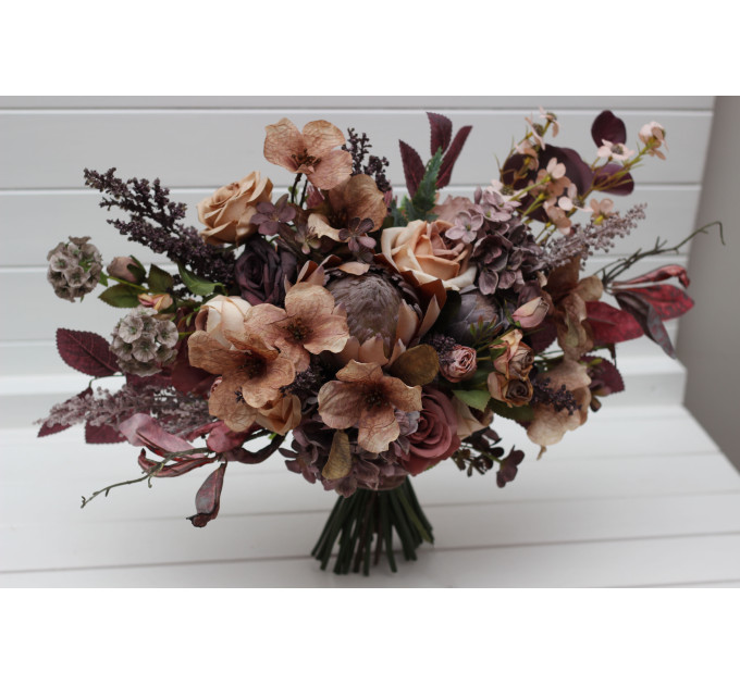 Boho Protea Bridal Bouquet | Faux Purple, Brown & Mauve Flowers for Fall Weddings