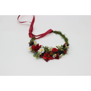 Flower crown with poppies daisies and berries. Woodland hair wreath. Flower girl crown. 5405
