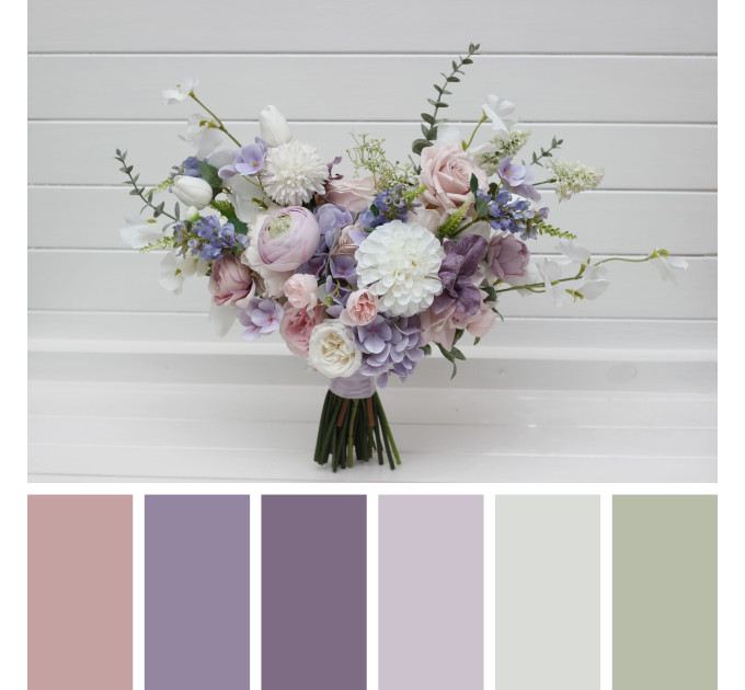 Lilac, White & Blush Pink Bridal Bouquet | Pastel Wildflower Faux Wedding Flowers