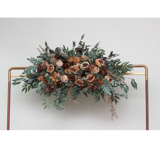 Beige, Brown & Eucalyptus Greenery Wedding Arch Arrangement | Faux Floral Archway for Wedding