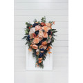 Peach & Navy Blue Cascading Bridal Bouquet – Elegant Faux Florals for Weddings