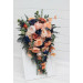 Peach & Navy Blue Cascading Bridal Bouquet – Elegant Faux Florals for Weddings