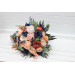 Peach & Navy Blue Cascading Bridal Bouquet – Elegant Faux Florals for Weddings