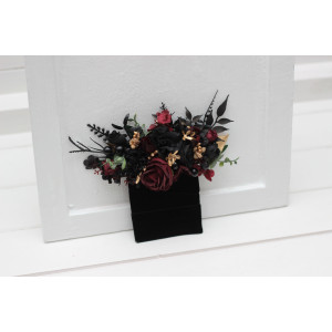 Pocket boutonniere in black burgundy gold color scheme. Flower accessories. Pocket flowers. Square flowers. 5305