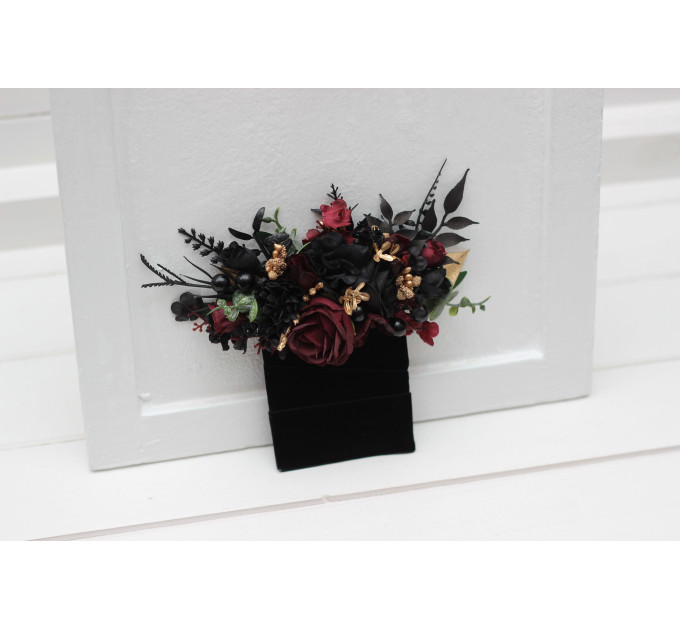 Black, Burgundy & Gold Pocket Boutonniere – Luxe Faux Square Floral Accessory