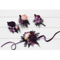 Wedding Boutonnieres and Wrist Corsage in Purple, Fuchsia, Pink & Black – Elegant Flower Accessories
