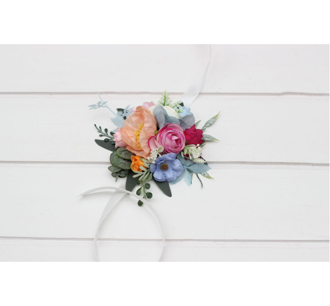 Colorful Wedding Boutonnieres in Orange, Peach, Dusty Blue, Ivory & Pink | Wildflower Buttonholes