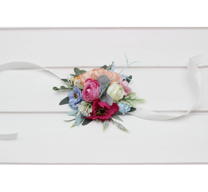 Colorful Wedding Boutonnieres in Orange, Peach, Dusty Blue, Ivory & Pink | Wildflower Buttonholes