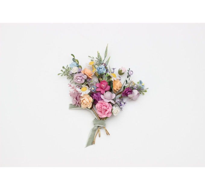 Set of 7 Colorful Flower Hair Pins | Peach, Lilac, Pink, Dusty Blue Wildflowers | Bridesmaid Gift