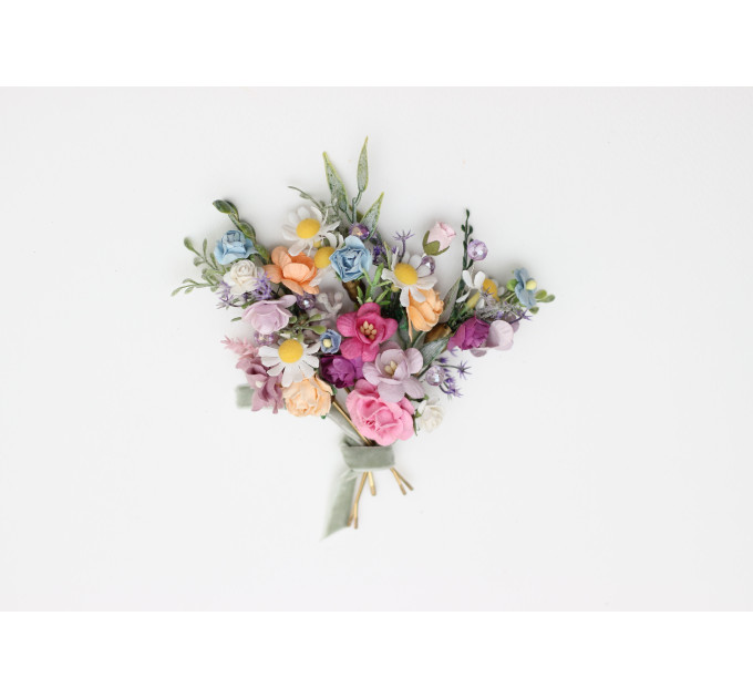 Set of 7 Colorful Flower Hair Pins | Peach, Lilac, Pink, Dusty Blue Wildflowers | Bridesmaid Gift