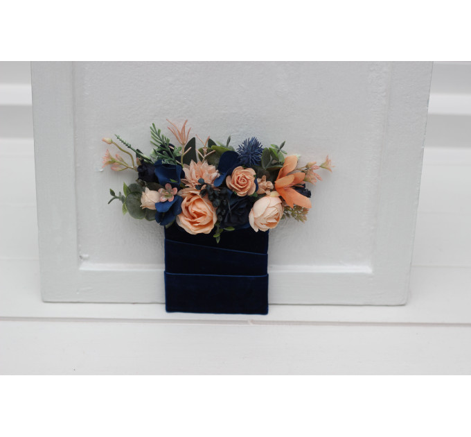 Peach & Navy Blue Wedding Boutonnieres and Wrist Corsages – Sophisticated Faux Flower Accessories