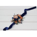 Peach & Navy Blue Wedding Boutonnieres and Wrist Corsages – Sophisticated Faux Flower Accessories