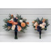 Peach & Navy Blue Cascading Bridal Bouquet – Elegant Faux Florals for Weddings