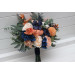 Peach & Navy Blue Cascading Bridal Bouquet – Elegant Faux Florals for Weddings