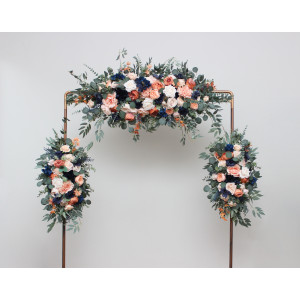  Flower arch arrangements in peach and navy blue colors.  Arbor flowers. Floral archway. Faux flowers for wedding arch. 5408