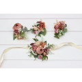 Dusty Rose, Olive, Beige & Brown Wedding Boutonnieres and Wrist Corsages – Faux Floral Accessories